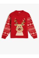 Koton Christmas Sweater Deer Pattern Crew Neck Sequined Detailed