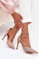 Błyszczące, szampańskie szpilki na paskach Joranne