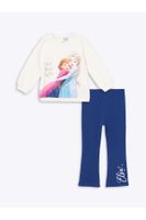 LC Waikiki Crew Neck Elsa Printed Baby Girl Sweatshirt and Tights 2-Piece Set