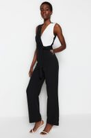 Trendyol Black Maxi Ecru Collar Detailed Woven Jumpsuit