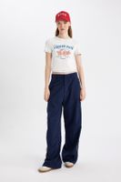 DEFACTO Cool Wide Leg Wide Leg Normal Waist Trousers with Pockets and Stripe Detail