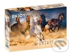 Koně cválající v poušti - puzzle z kategorie Zvířata