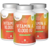 3x Vitamin A 10.000 IE hochdosiert als bioaktives Retinylacetat. 270 Kapseln. Hohe Bioverfügbarkeit. Vegan | Essentials Sensilab
