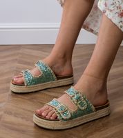 Gemre Zöld csatos, csillogó espadrille papucs Induri