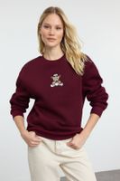 Trendyol Claret Red Relaxed/Comfortable Pattern Embroidered Thick Knitted Sweatshirt