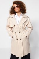 Trendyol Curve Bézs derékszíjas Gabardine Trench kabát