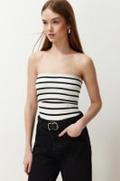 Trendyol Black Striped Strapless Ribbed Stretchy Knitted Blouse