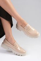 Mio Gusto Casey Nude Patent Leather Thick Soled Women's Loafers.