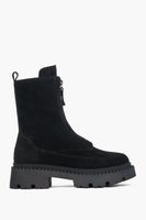 Estro: Czarne botki damskie z włoskiego weluru naturalnego Premium z lekkim ociepleniem