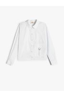 Koton Poplin Shirt Long Sleeve Pocket Detailed Snap Closure Cotton