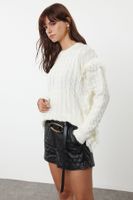 Trendyol Ecru Soft Textured Hair Knit Tassel Detailed Knitwear Sweater