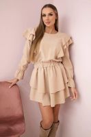 Beige dress with vertical ruffles