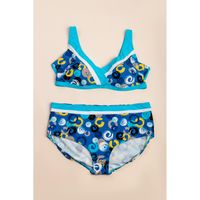 Plus Size Zweiteiliger Badeanzug Mit Print, Blau