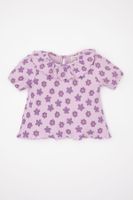 DEFACTO Baby Girl Ruffle Collar Floral Waffle Short Sleeve T-Shirt