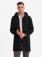 Ombre Men's hooded coat in fine pinstripe - black