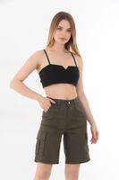 BİKELİFE High Waist Stretchy Bermuda Shorts with Cargo Pockets