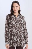 DEFACTO Loose Fit Shirt Collar Patterned Long Sleeve Shirt Tunic