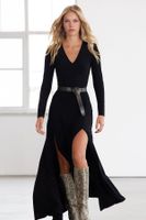 Trendyol Limited Edition Black V-Neck Skater/Waist Opening Stretchy Maxi Knitted Dress