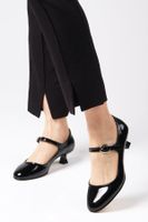 Mio Gusto Gabriela Black Color Patent Leather Women's Short Heeled Shoes