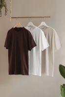 Trendyol Dark Brown-Stone-White Large Size 3-Pack Regular Cut 100% Cotton T-Shirt