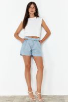 Trendyol Light Blue 100% Tencel™ Pleated High Waist Shorts