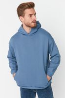 Trendyol Blue Oversize/Wide Cut Hooded Sweatshirt with Tiny Embroidery Details