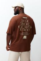 Trendyol Plus Size Brown Oversize/Wide Cut 100% Text Printed T-Shirt