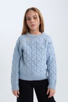 DEFACTO Girl Standard Fit Crew Neck Hair Knitted Sweater