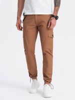 Ombre Men's pants with cargo pockets and leg hem - warm brown