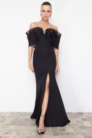 Trendyol Black Stone Accessory Detail Woven Long Elegant Evening Dress & Graduation Dress