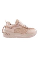 DGN Beige - B2 Women's Silver Stone Rope Detailed Lace Up Sneakers Shoes Skin Quilted