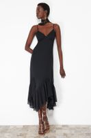 Trendyol Black A-Line Ruffled Woven Dress