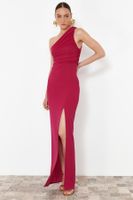 Trendyol Fuchsia Fitted Knitted Long Elegant Evening Dress