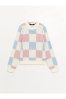 LC Waikiki Crew Neck Plaid Long Sleeve Girls Knitwear Sweater