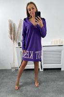 Hooded dress with dark purple print