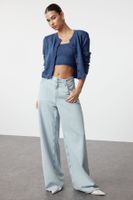 Trendyol Indigo Crop Soft Textured Blouse-Cardigan Knitwear Set