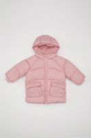 DEFACTO Baby Girl Water Repellent Double-Sided Fleece Lined Pocket Polar Fleece Hooded Puffer Coat