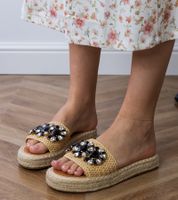 Gemre Bézs espadrille papucs fekete kristályokkal Luas