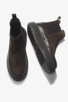 Estro: Ciemnobrązowe sztyblety damskie z włoskiego weluru naturalnego z futrem