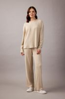 DEFACTO Ribbed Camisole Trousers Flayer Fit Elastic Waist Straight Leg