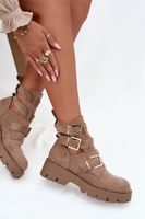 Boto Botki Damskie Z Paskami I Złotymi Klamrami Beżowe Helisse