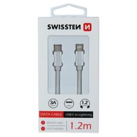 Datový kabel Swissten Textile USB-C/Lightning, 1,2m, stříbrný