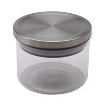 Skleněná dóza s nerezovým víkem Renberg / 350 ml / borosilikátové sklo / stříbrná / transparentní