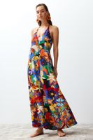 Trendyol Floral Patterned Maxi Woven Backless Beach Dress