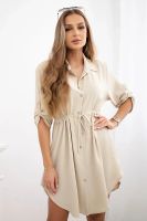 Kesi Włoski Sukienka z zapięciem na guziki i wiązaniem w talii beżowa