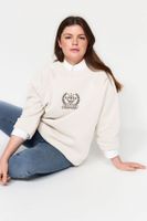 Trendyol Curve Ecru Thick Inside Fleece Embroidery Detailed Knitted Sweatshirt