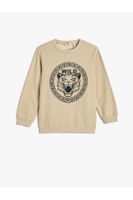 Koton Sweatshirt Tiger Embossed Printed Cardigan Crew Neck