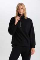 DEFACTO Regular Fit Half Zipper Stand Collar Basic Plain Sweatshirt