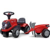 Falk Odstrkovadlo traktor Baby Case IH červený s vlečkou, lopatkou a hrabičkami