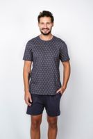 Men's pyjamas Ricardo, short sleeves, shorts - print/navy blue